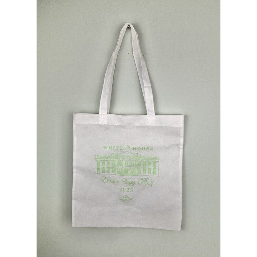 White House 2025 Easter Egg Roll White Tote Bag Neon Mint Green Lettering